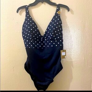 Nip Tuck Swim Amalfi Black/White polka-dot women's one piece swimsuit Size 4